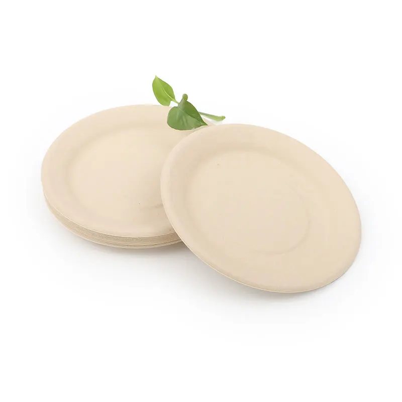 Disposable Tray Eco Friendly Microwavable Dish for Restaurant Biodegradable Bamboo Sugarcane Pulp Round Food Plates