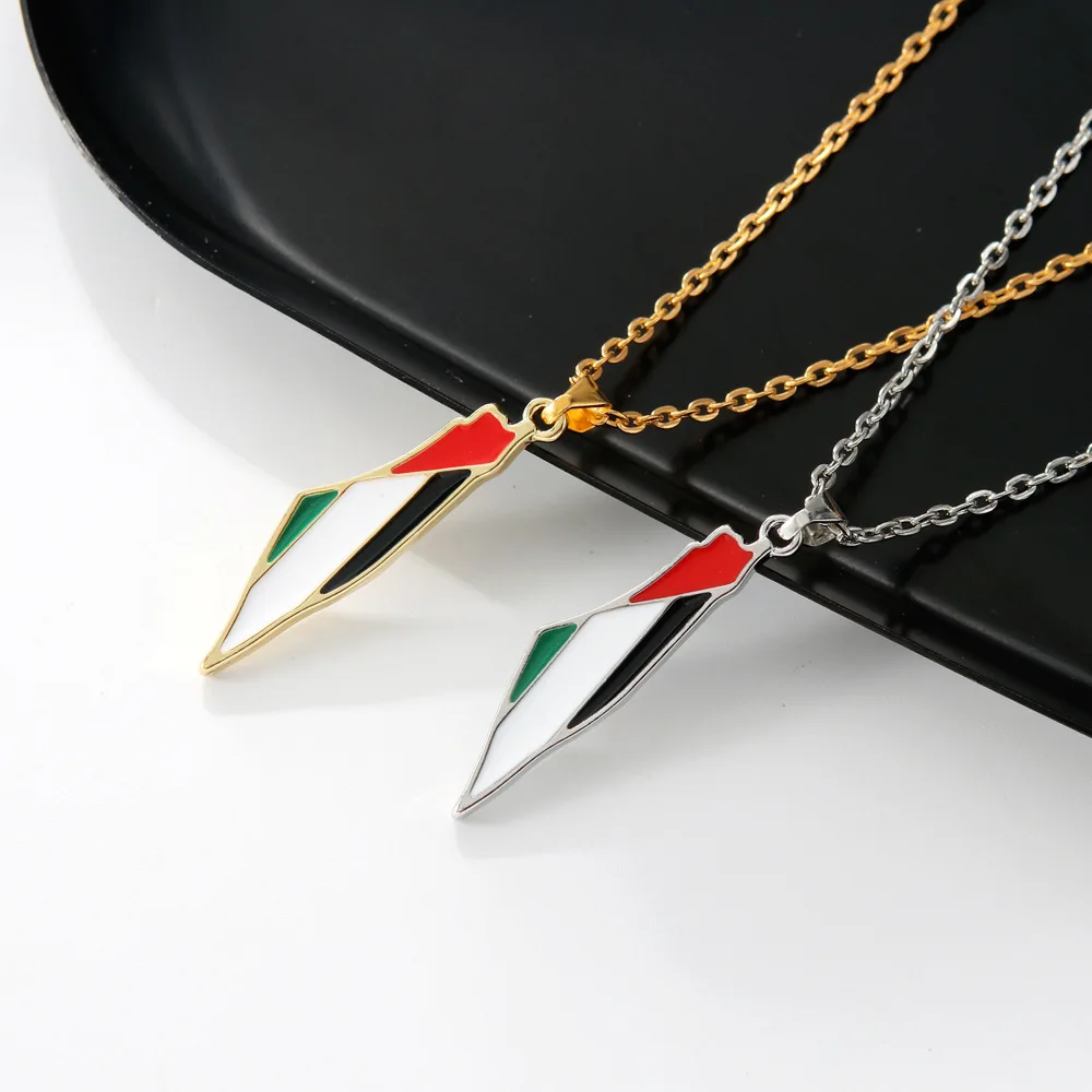 Wholesale Cheap Palestine Flag Map Necklace Stainless Steel Silver And Gold Palestine Pendant for Women and Men