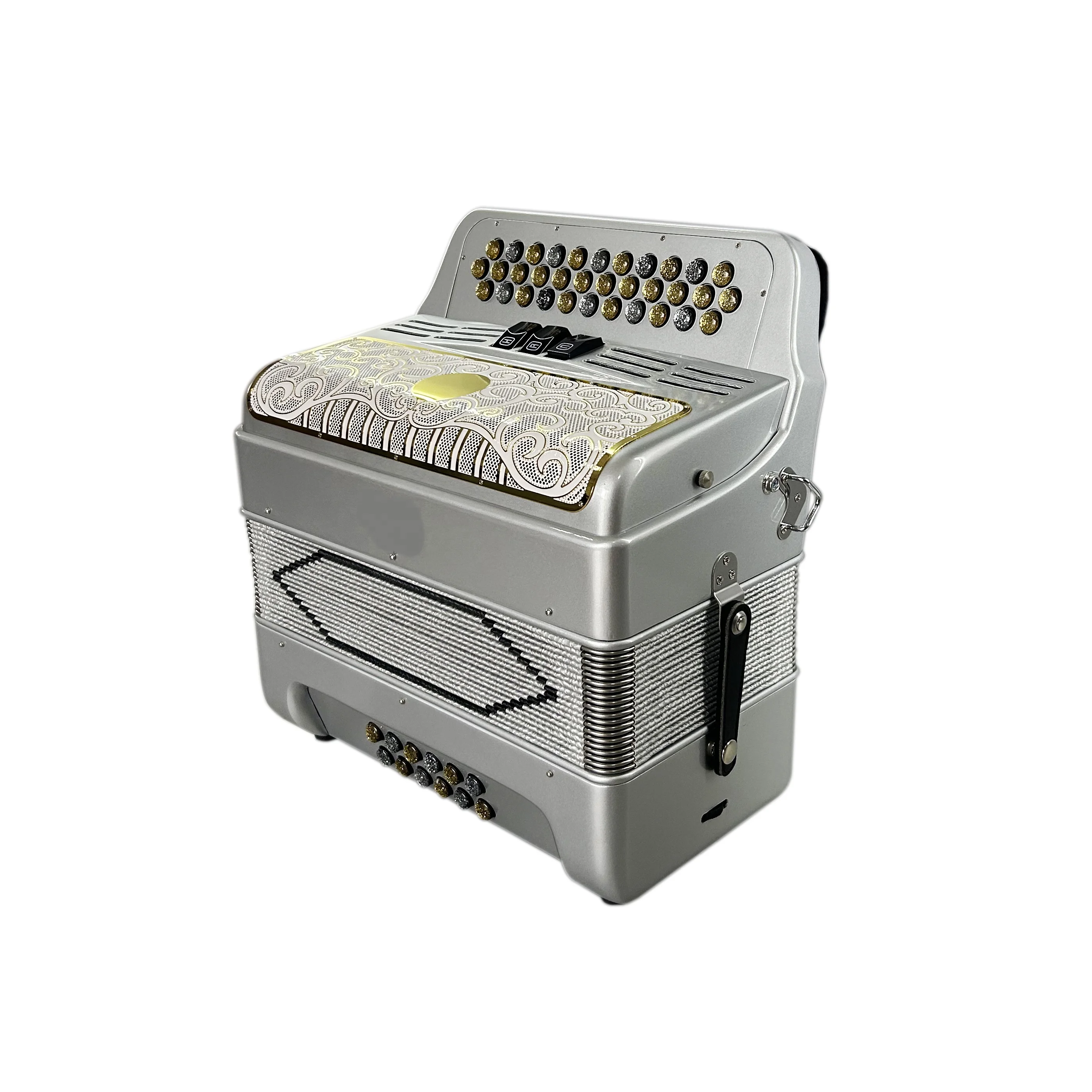 SEASOUND OEM 34 Buttons 12 Bass 3 Register Silver Accordion White Gold Grill Silver And Gold Buttons Accordions Musical JB3412C