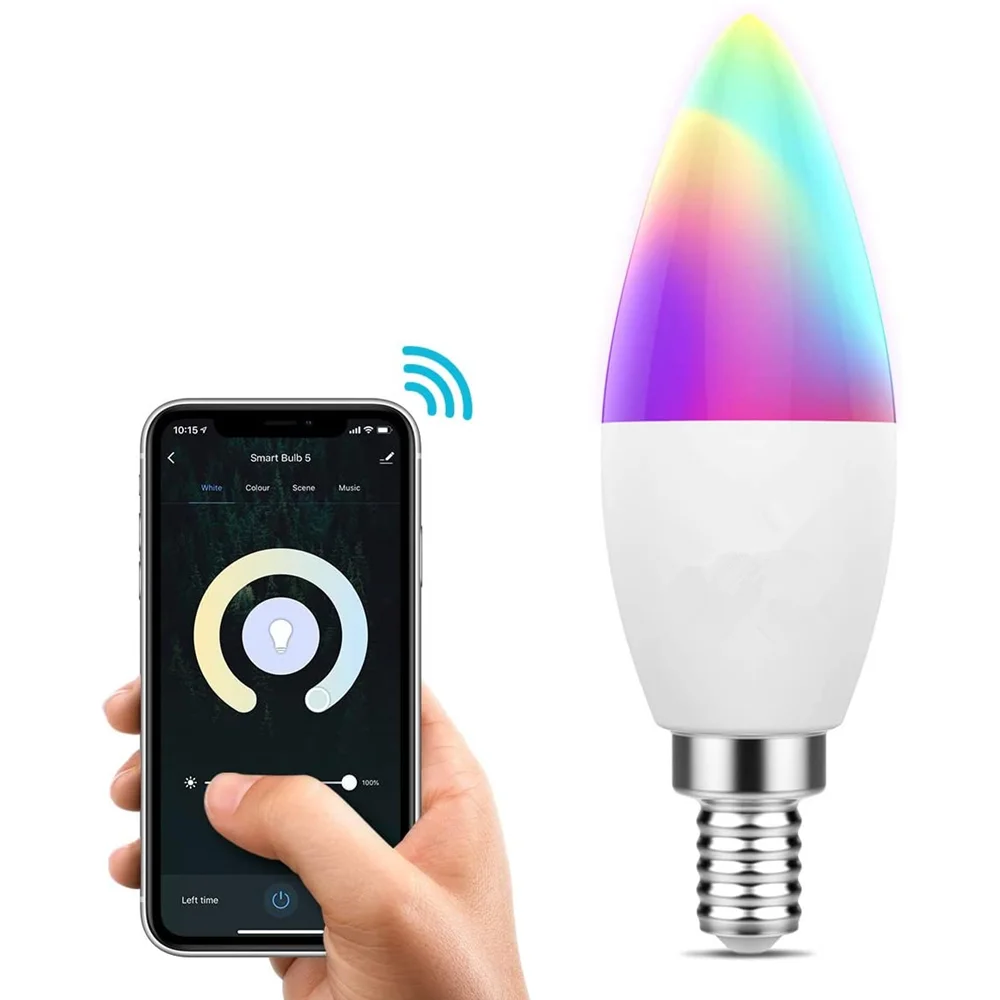 C37 smart candle bulb 95lm/W 4W WIFI RGB Dimmable E12/E14, APP remote Control CCT Adjustable SMD 2835 Bulb LED Light