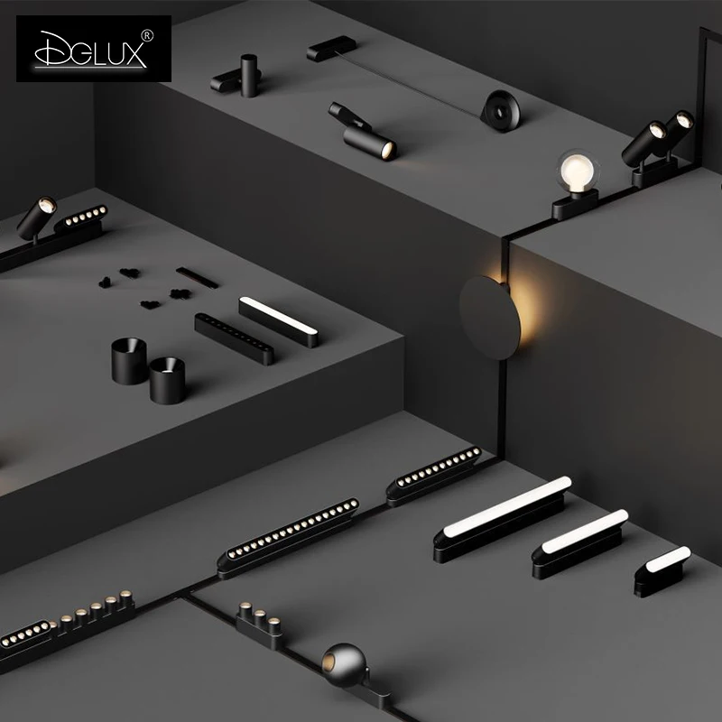 DGLUX Commercial Smart Track Magnet Lighting System Dc 24v Surface Recessed Rail Linear Ceiling Cob Led Magnetic Track Light