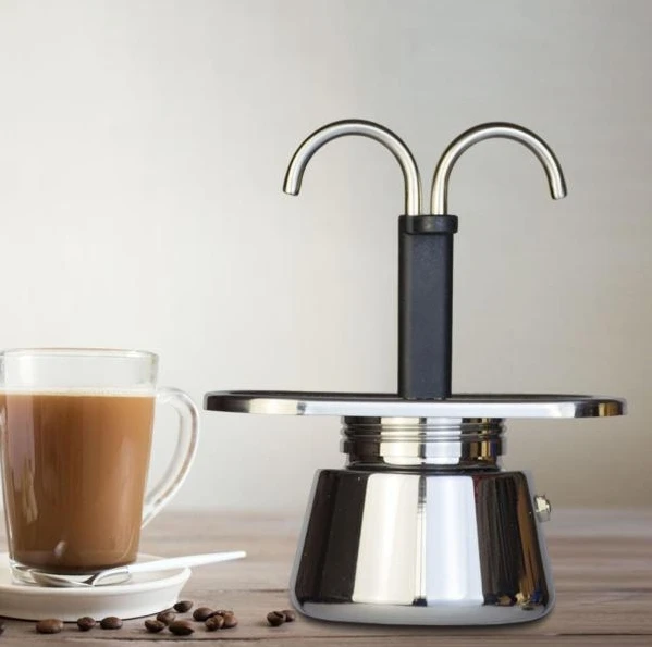 Espresso Moka Coffee Maker Electric Heater Moca Coffee Dispenser Pot and Parts Double Valve Stainless Steel Moka Pot with 2 Cups