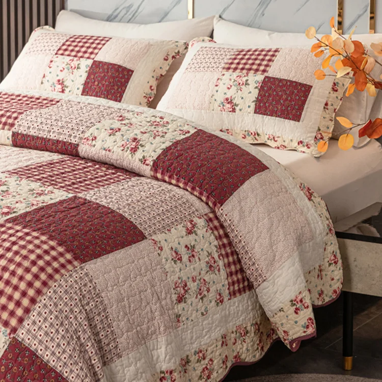 2023 wholesale new design 100% pure cotton high quality large size patchwork hot sale bedspread