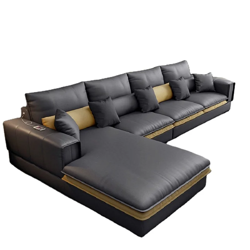 Hot selling living room sofa set luxury sectional L shape fabric sofa set with USB charging for living room
