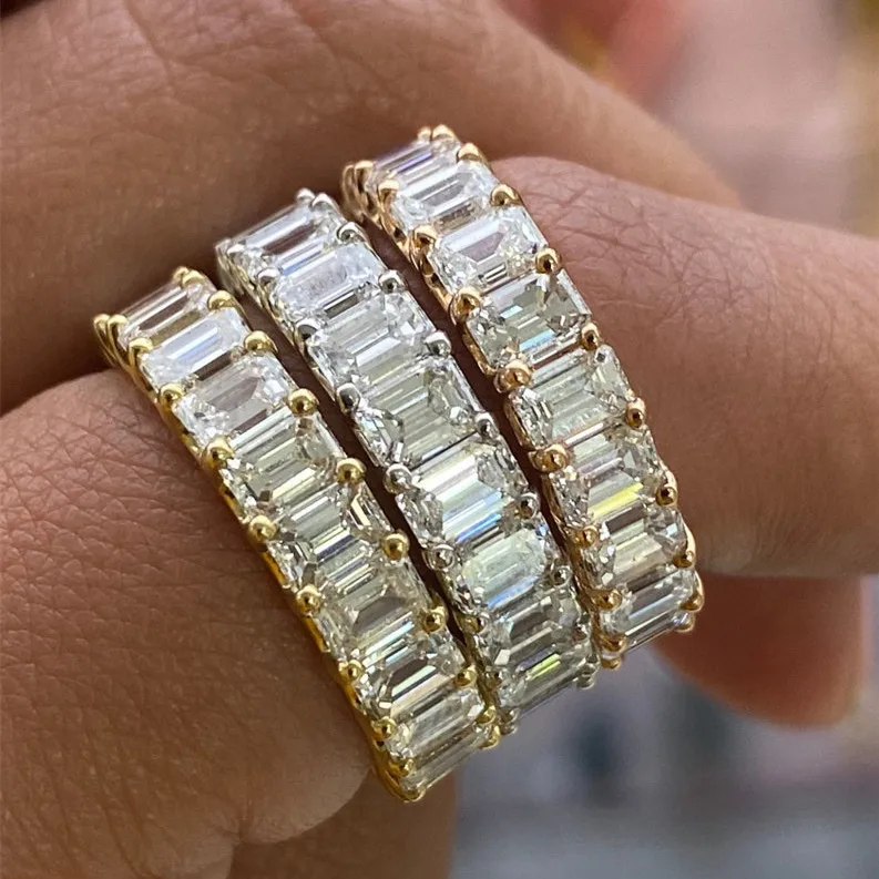 Huitan Fashion Dainty Rings Many Rectangle Round Gems Full Around Zircon Silver Gold Rose Gold Women Beautiful Eternity Rings