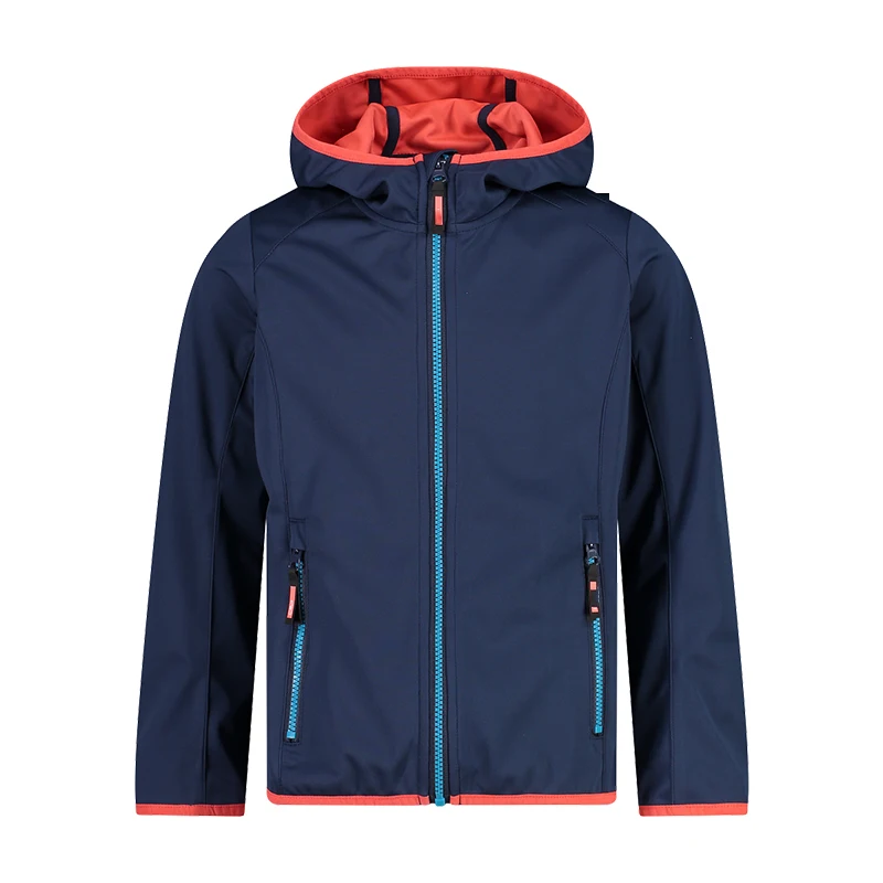 Windproof drawstring Two Zip Side Pockets Membrane Elasticated Cuffs Warm Fleece Layer Softshell Fabric Kids Ski Jacket