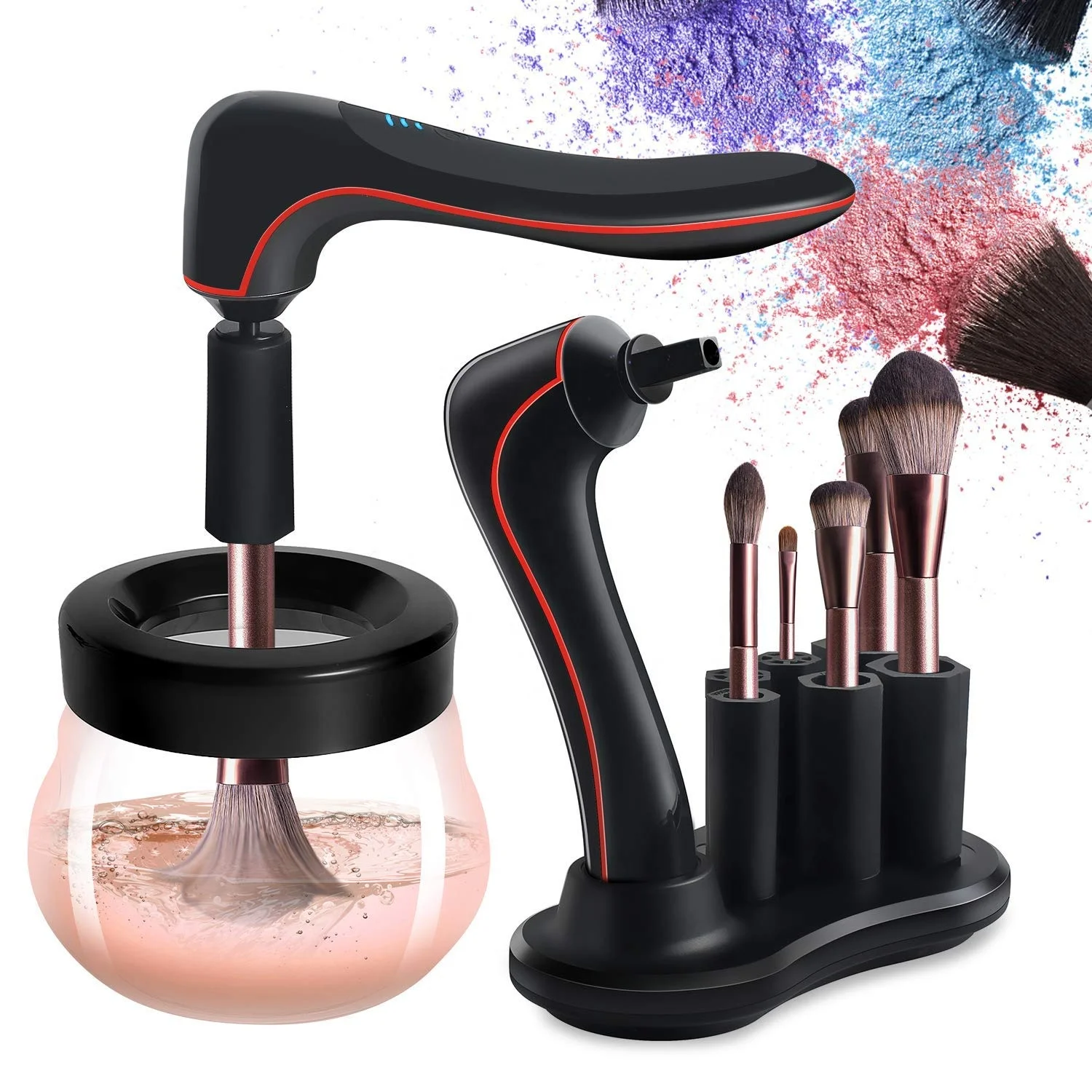 USB перезаряжаемая электрическая Косметическая Автоматическая Кисть для макияжа, очиститель и сушилка с 6 резиновыми ошейниками для всех кистей