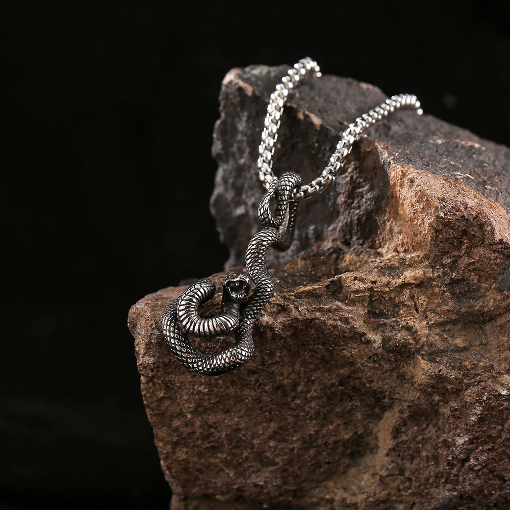 Gothic Punk Jewelry Mens Silver Link Chain Stainless Steel Animal Cobra Snake Pendant Chain Necklace