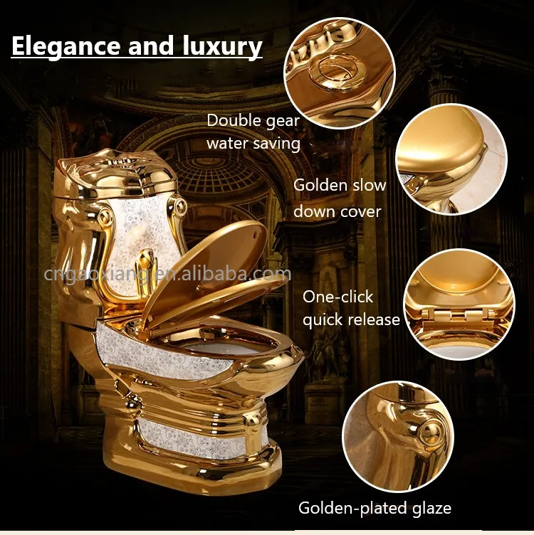 gaoxiang Chinese sanitary ware bathroom ceramic Luxury golden colored toilet gold wc toilet s-trap one piece toilet