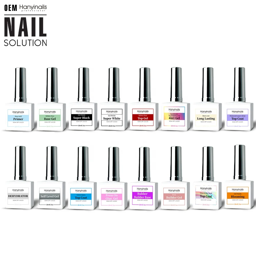 Hanyinails Nails Gel Suppliers New Design 15ml Custom Bottle Black White Solid MSDS Transparent Green Nail Polish Set Base Green
