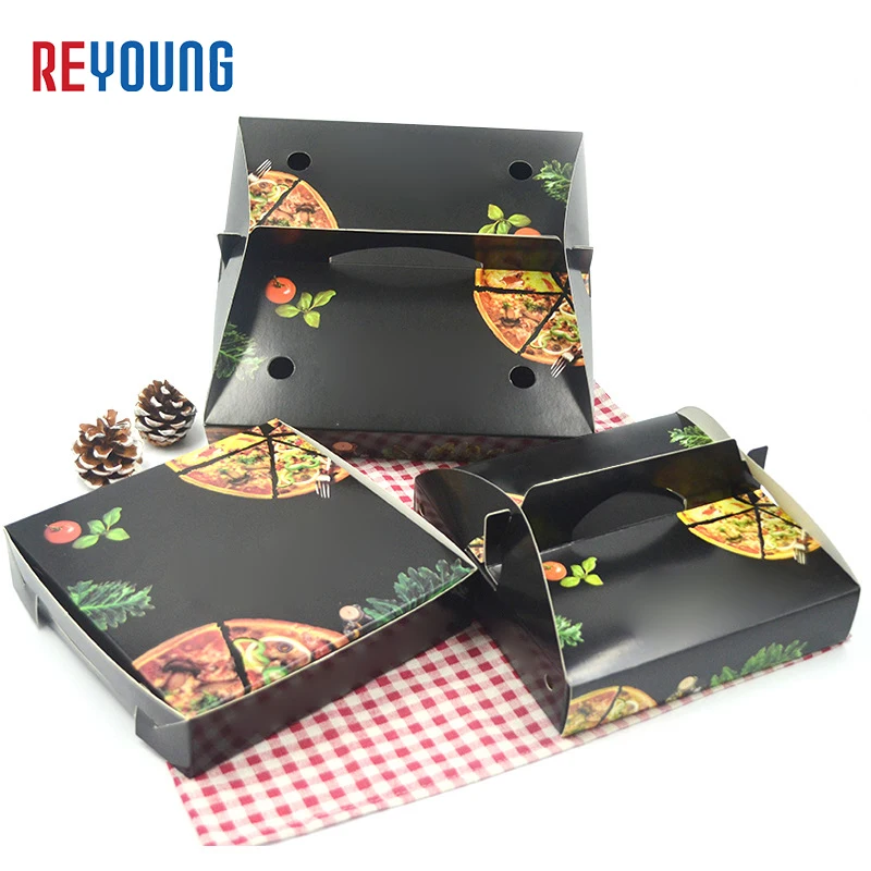 REYOUNG Caja De Papel Design Wholesale Custom White Takeaway Paper Carton Pizza Box With Handle