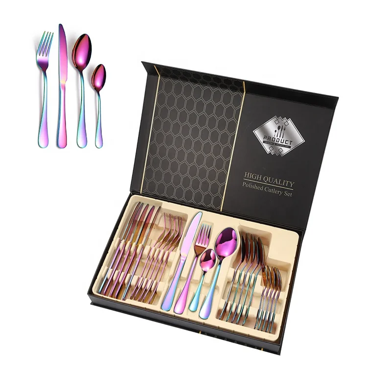 
Colorful stainless steel cutlery set, hotel restaurant 304 stainless steel flatware set 