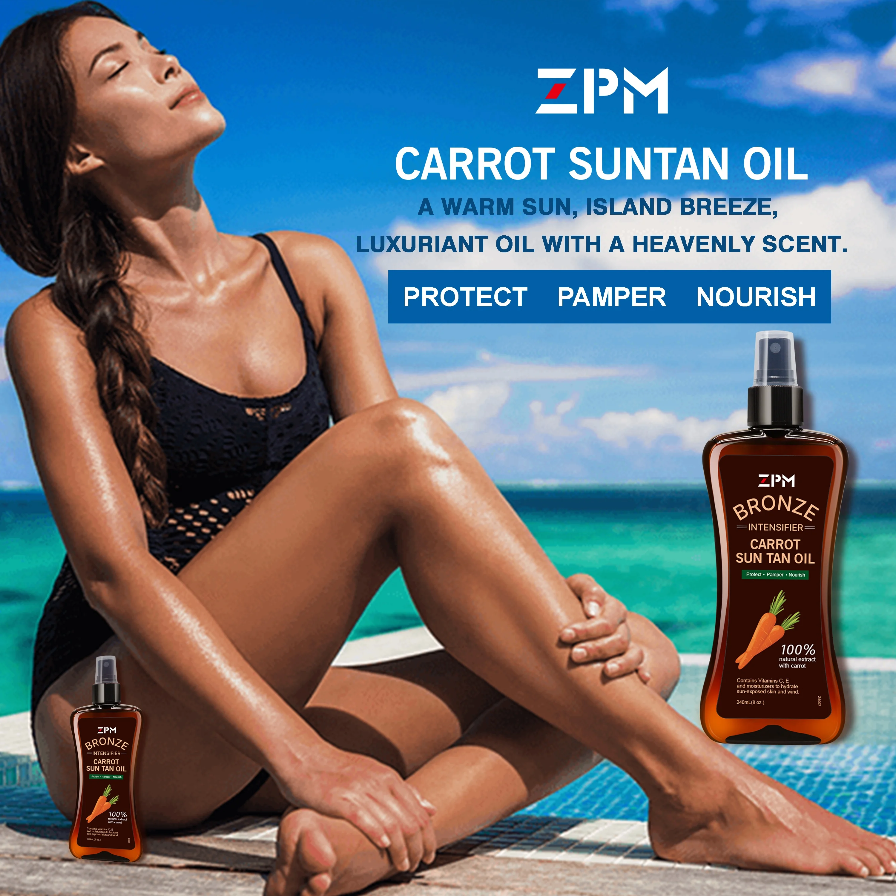 ZPM OEM/ODM Natural Tanning Oil Sun Tan Oil Dark Carrot Sunbed Oil