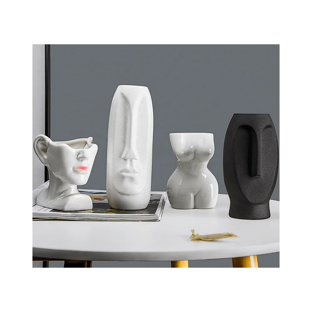 Body Art Human Face Ceramic Vase Black White Gold creative decoration handicraft flower arrangement art gift