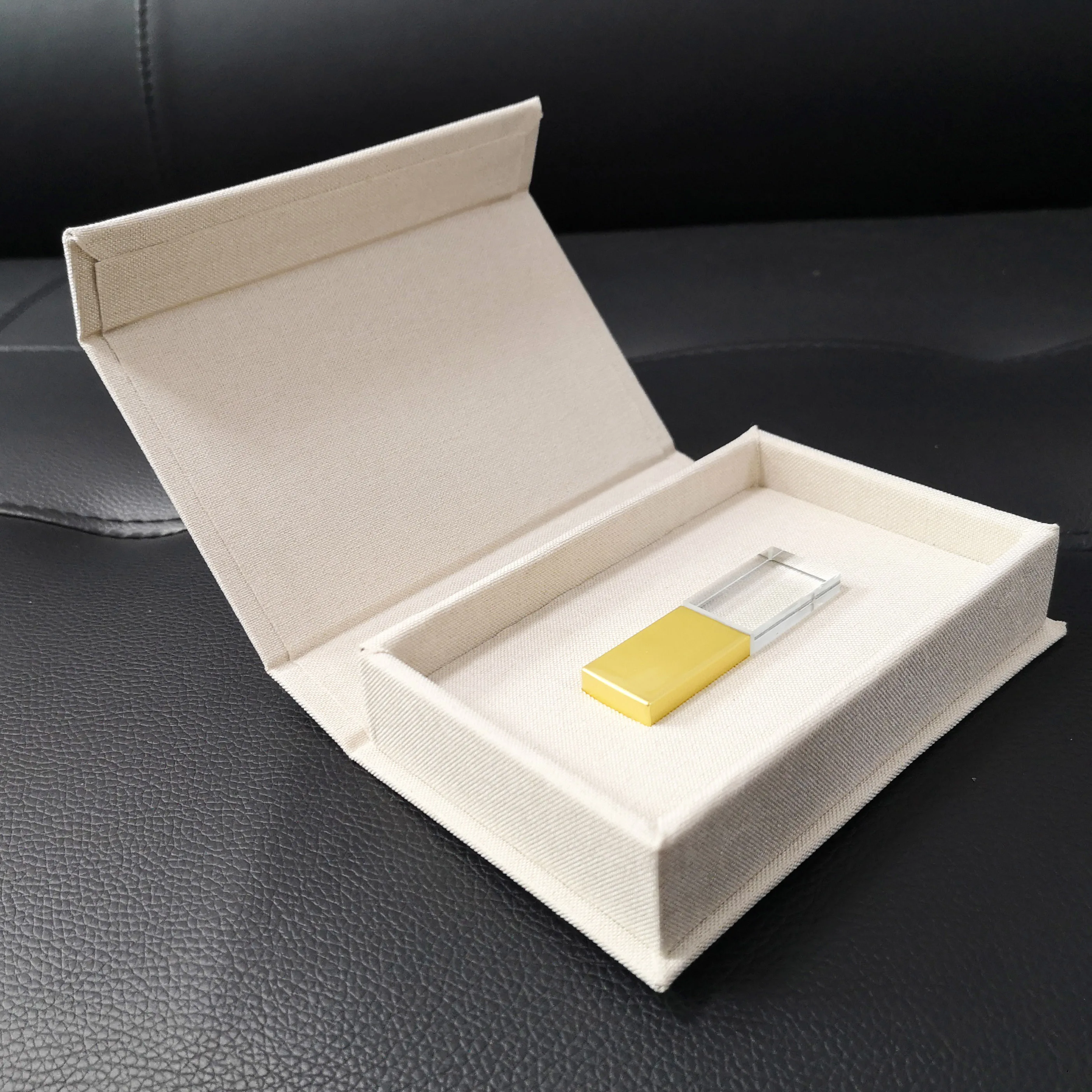 Custom Luxury Linen USB BOX Special Paper Fabric Gift package Boxes for Crystal USB