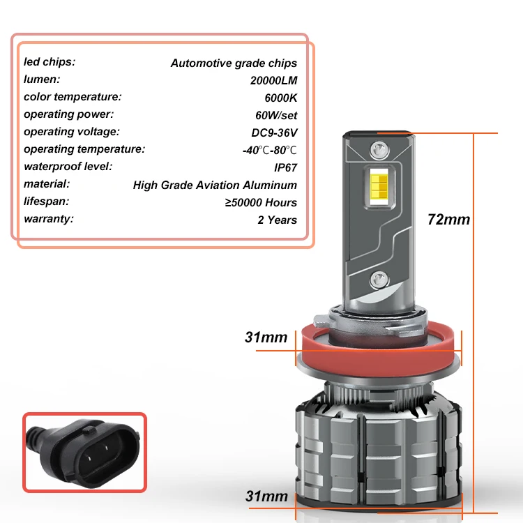 Universal Auto h7 100w Led Headlight Bulb CSP 3570 4500 6000 8000k 3 Color h4 Car Led Headlight With Lamp Base Adapter Socket
