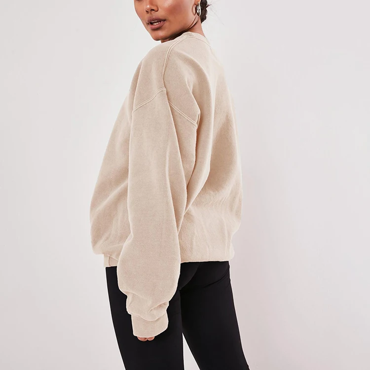 
High Quality Sport Wears Cotton Knitted Sweat Set Women Casual Oversized Pullover Sweatshirt 