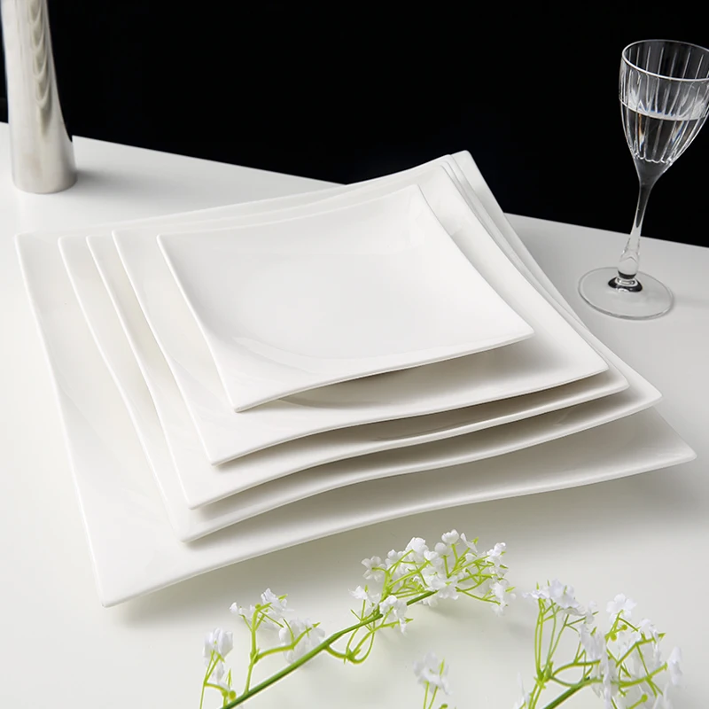 WEIYE Oem Odm Assiette Blanche Buffect White Durable Porcelain Stackable square Plate Ceramic Dinner