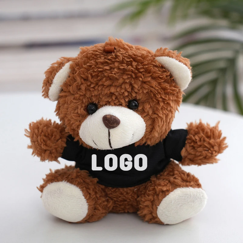 12cm mini size custom teddy bear Print Logo T-shirt Custom Logo Stuffed Animal Kreychain Gift For Child Custom Plush Toy