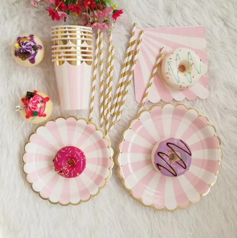 Custom printing disposable birthday wedding party paper plate cup sets shrinkage package