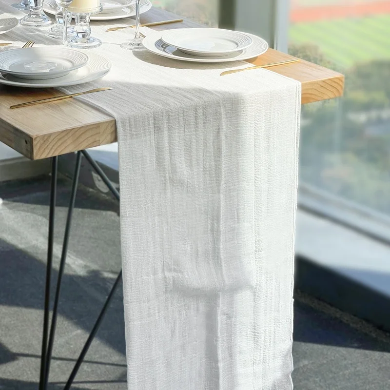 Christmas table runner with place set 32 x 118 inches gauze cheesecloth wedding nordic white table runners