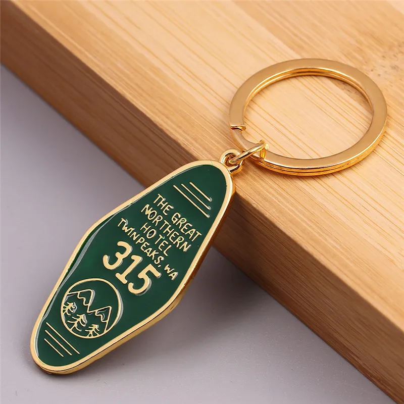 Tv Show Twin Peaks Key Chain Metal Green Enamel The Great Northern Hotel Room # 315 Keychains Fashion Women Men Jewelry Key Ring