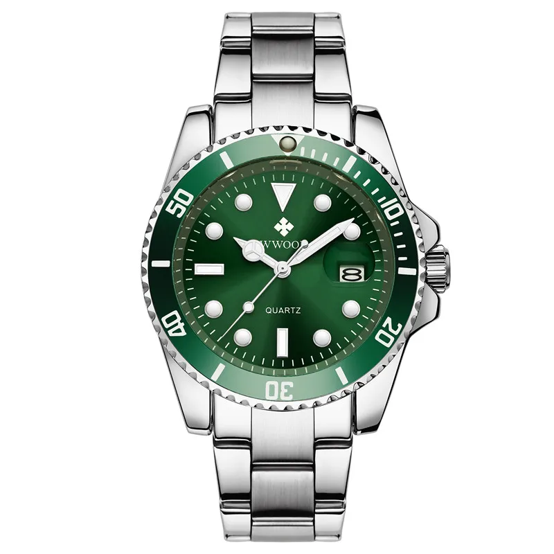 WWOOR 8878 Business Customized 3ATM Waterproof Mens Watches Black Stainless Steel Strap Quartz Wristwatches Sports Watches