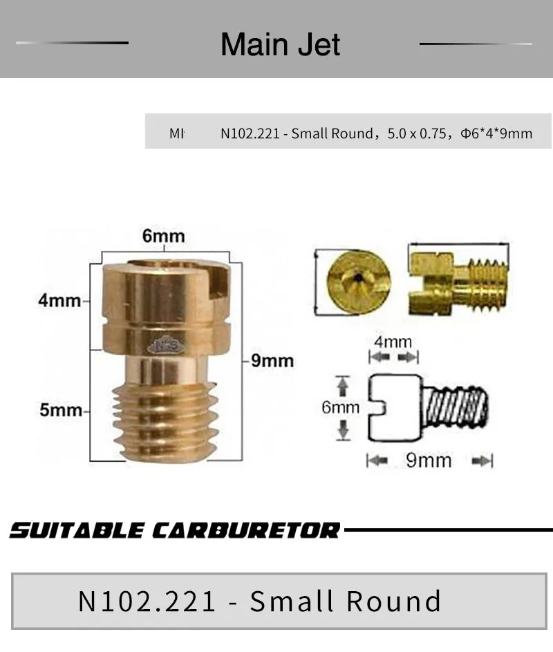 
 wholesale Motorcycle carburetor MI N102.221-Small Round main jet Aperture 0.8mm-1.52mm aluminum alloy material  