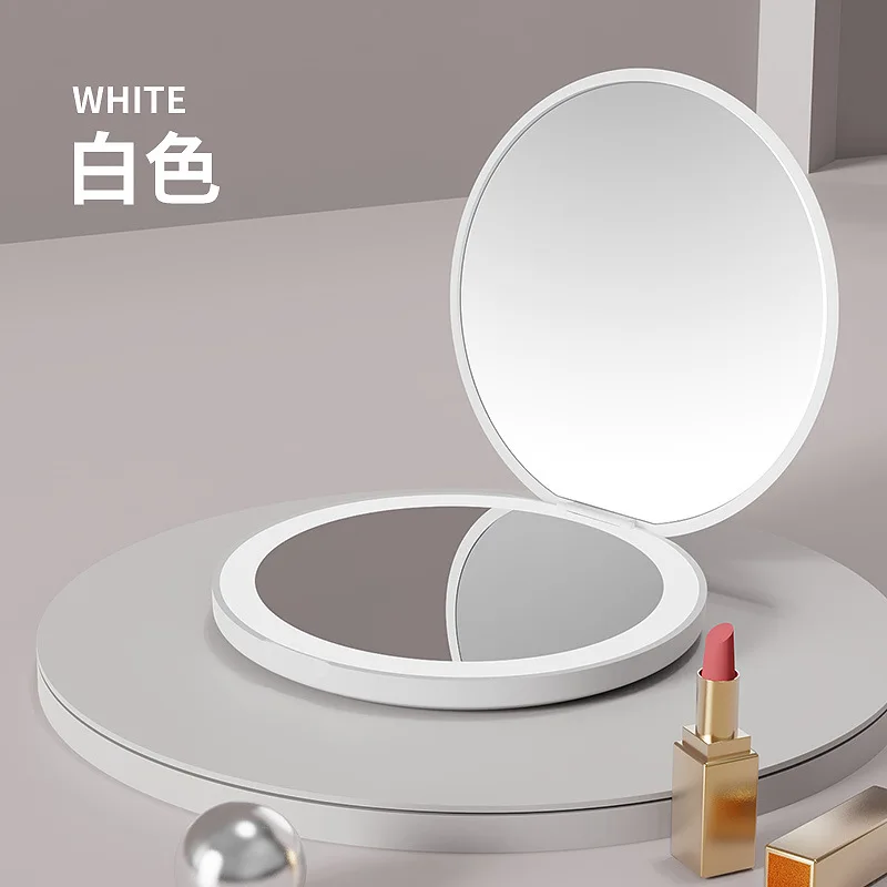 Wholesale Travel Portable LED Mirror Double Sides Foldable Cosmetic Compact Mirrors Custom Logo Hand Mirror With Led Light