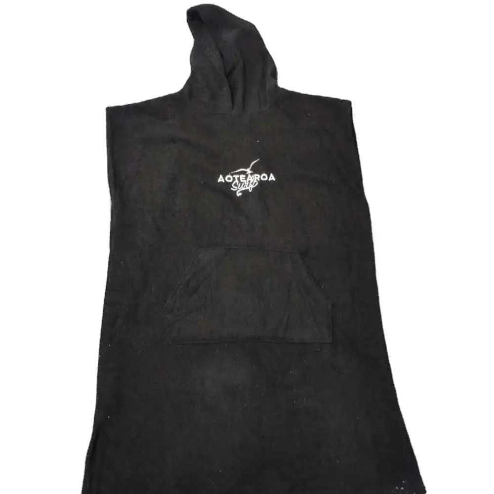 pure color cotton velour adult hooded surf beach towel poncho with embroidery logo 70x110cm