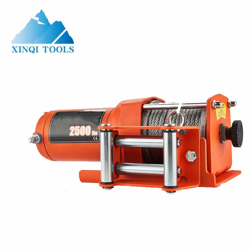 XINQI  New 2500lbs.Load Capacity Winch 12V Steel Cable Winch Electric Winch with Wired Remote and Wireless Remotes, 4-Way Roller