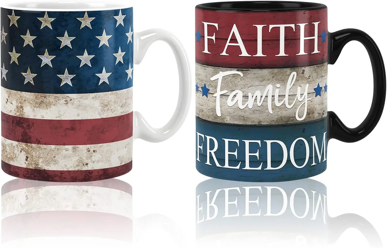 Pafu I2Pcs Patriotic Mugs 4th of July Ceramic Cups Vintage American Flag Stars Stripes Print Drinking Mugs Coffee Cups