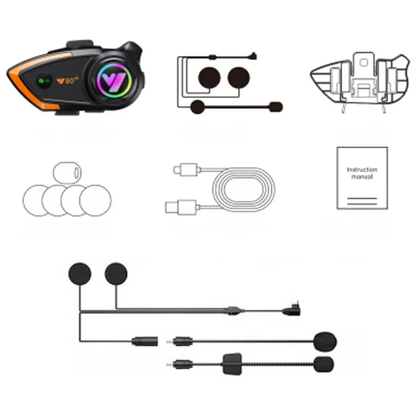 Y80-2x Intercom Version Bluetooth Earphones Motorcycle Bluetooth Subwoofer Earphones