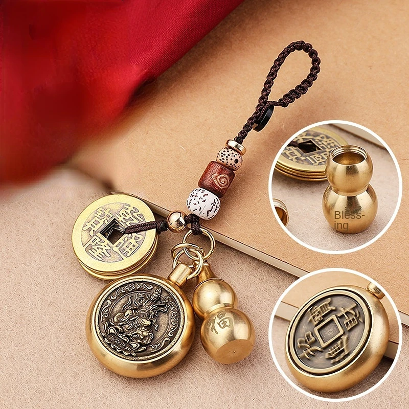 Wholesale Brass Eight Guardian Gods Car Key Pendant Rotatory Buddha Bag Accessories Can Pack Cinnabar Twelve Zodiac Keychain