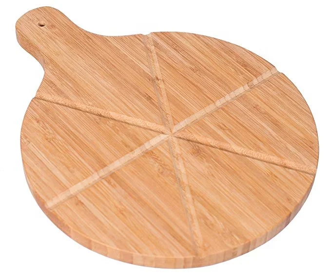14 inch new kitchen high quality round bamboo pizza steak plate cutting serving board peel with handle