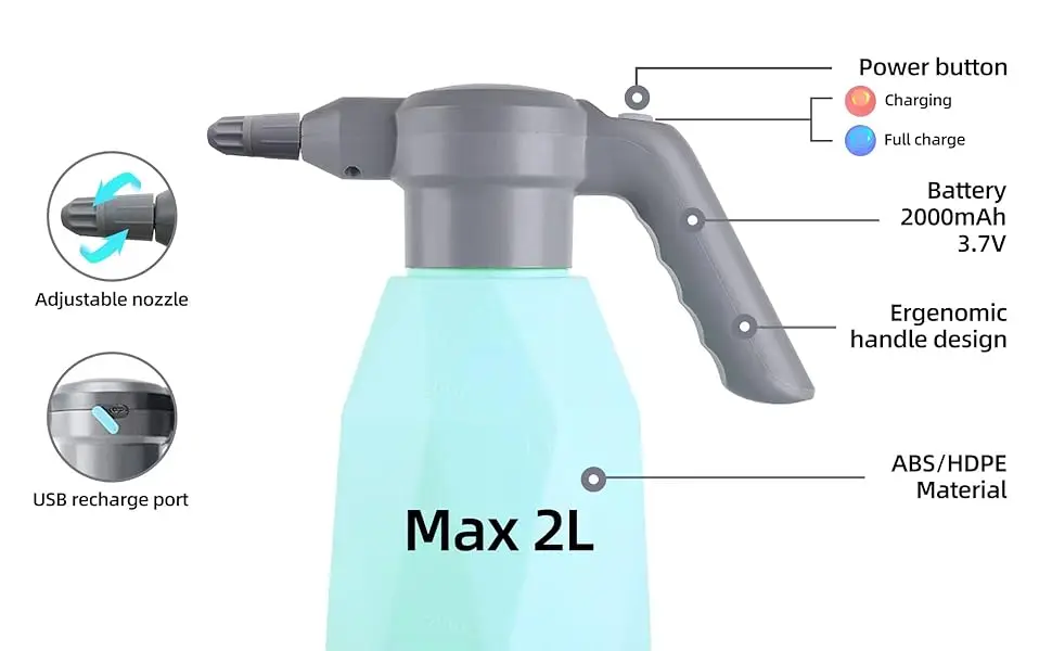0.5 Gallon Electric Spray Bottle Plant Mister for Indoor/Outdoor Plants 2L  Rechargeable Battery Electric Watering Can