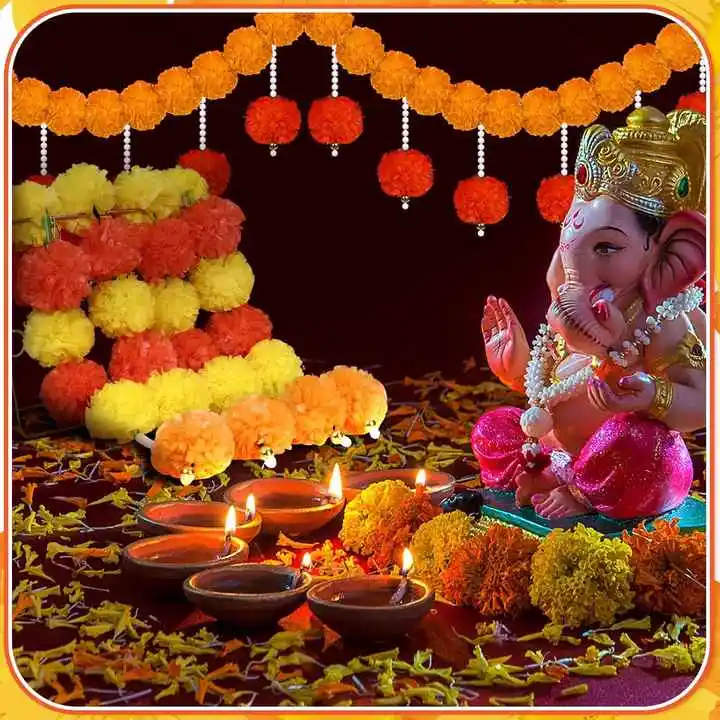 Nicro Handmade Hanging Festival Holiday Door Wall Ornament DIY Indian Wedding Marigold Flowers Artificial Diwali Decoration