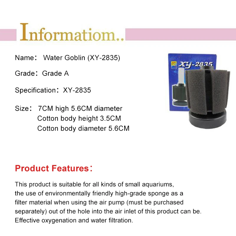 Air Pump Aquarium Filter Shrimp Fish Tank  Biochemical Sponge Filter Aquarium Filtration Cotton Filter