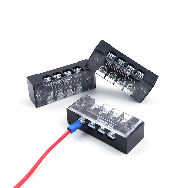 TB1504 15A 600V 4Positions Pre Insulated Wire Connector Double Row Fixed Electric Screw Barrier Terminal Block Connector