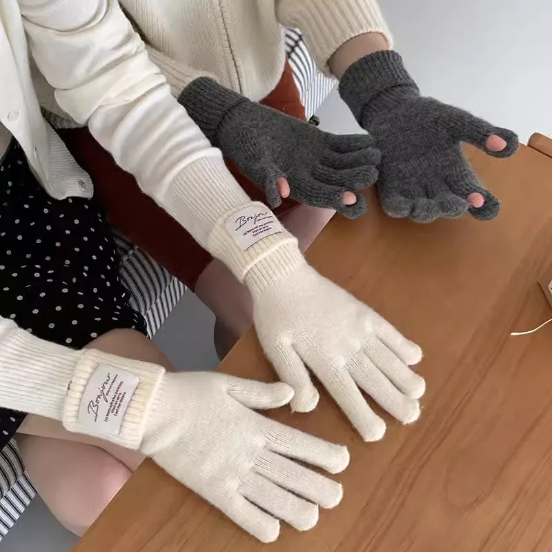 Chanbol Wholesale Of New Products 2024 Gloves Winter Touch Screen Solid Color Versatile Letter Labeled Wool Gloves Woman