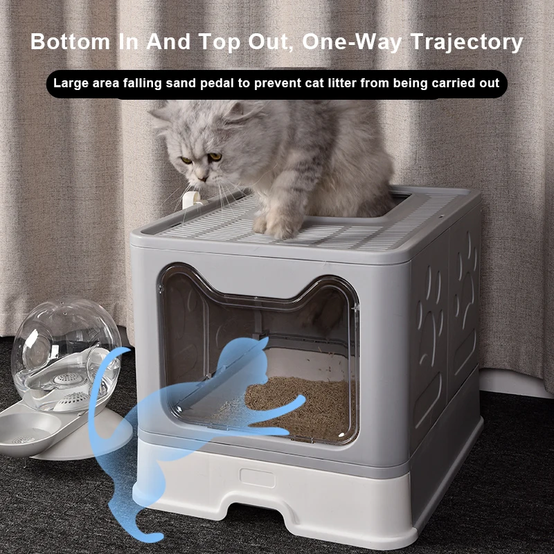 Custom Logo Foldable Cat Litter Box Toilet Tray Large Space White Pull Out Covered Sand Box for Cats