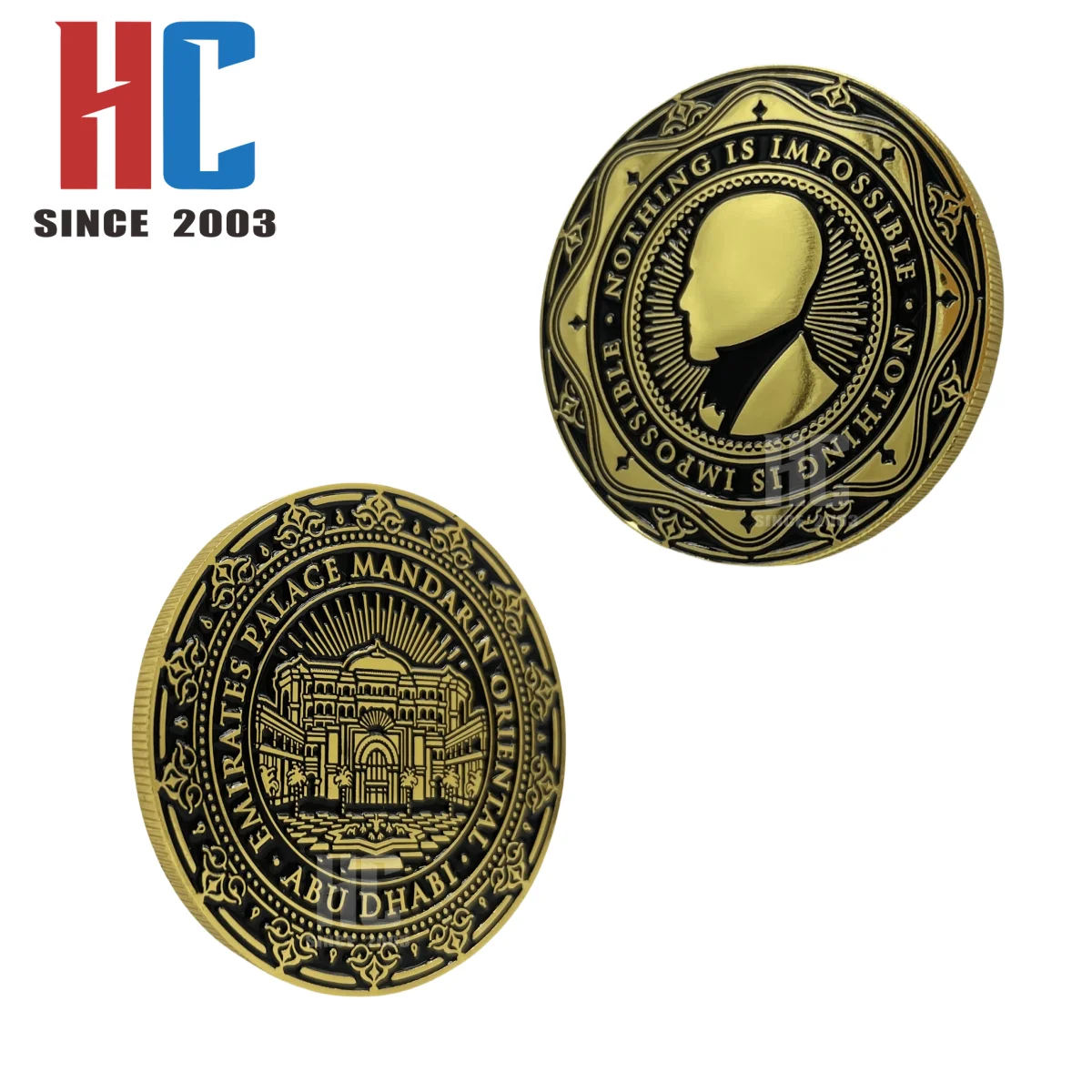 20 Years  Factory Custom Business Gifts logo challenge souvenir metal coin  gold plated with velvet box
