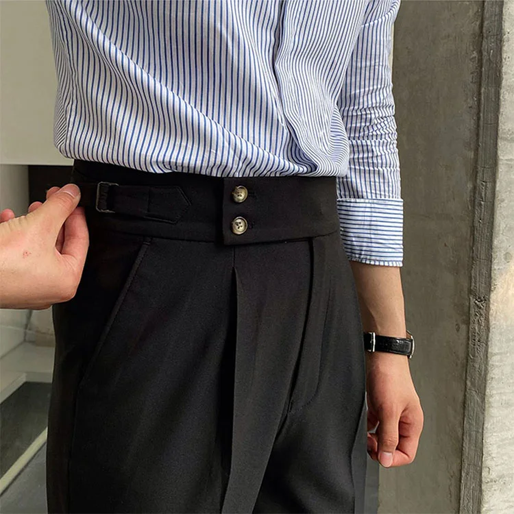 Men Double Buckle Black Casual Trouser Pant Business Social Office Gentle Suit Trousers Pants For Men