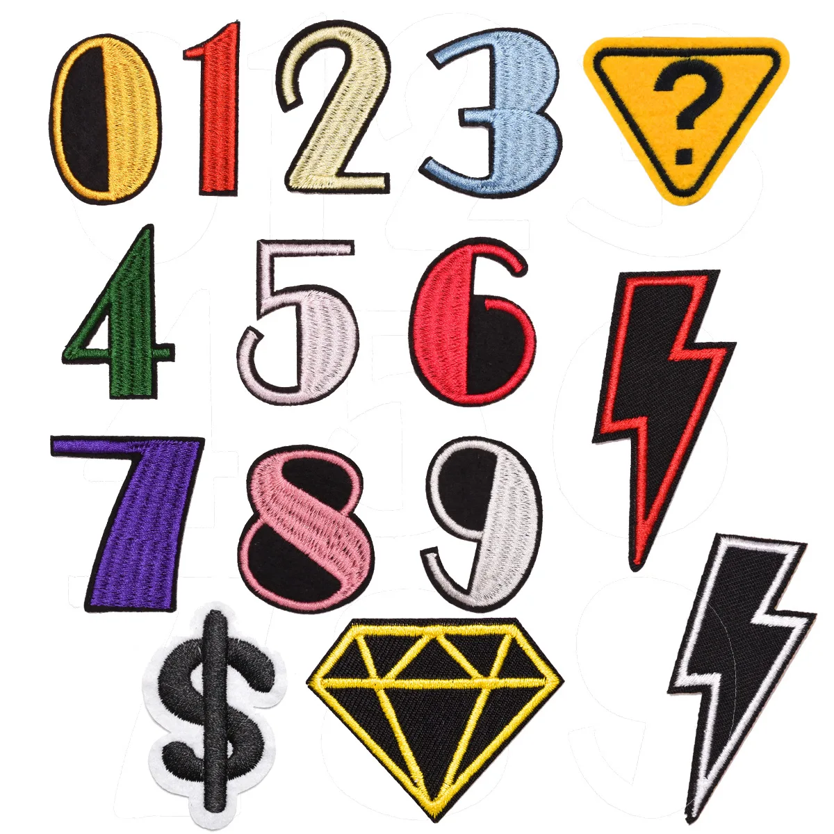 15 Pieces Set Of Number Thunderbolt Diamond Dollar Question Mark hats patch DIY Decoration Embroidery Patches for DIY