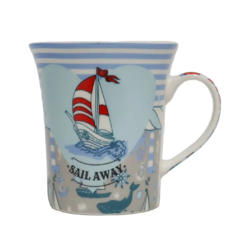 
 Оптовая продажа, повседневное использование, синяя Акварельная дешевая Декоративная посуда, керамическая кружка, расклешенная кружка  