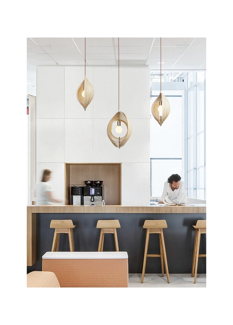 Creative Modern Decoration Round Foldable Wooden Ball Hanging Pendant Lamp For Kitchen