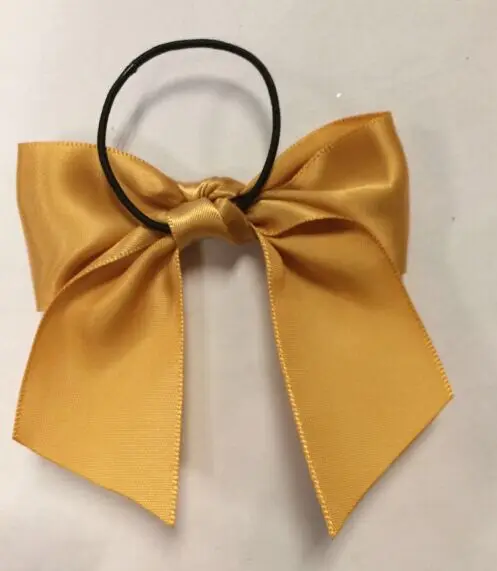 wholesale custom gold pre-tied satin ribbon bow with elastic loop