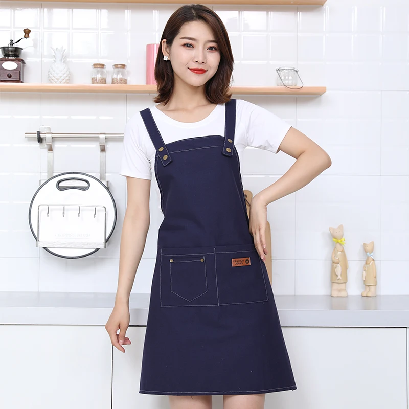 Wholesale kitchen logo custom denim cotton cooking uniform cleaning aprons