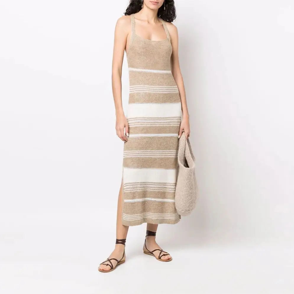 Stripe Backless Custom Summer Beach Casual Long Maxi Sweater Knit Slip Womens Dresses