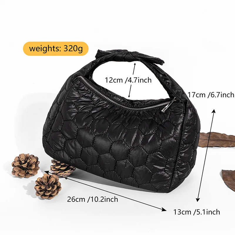 FANXI Nylon Women Handbag Purse Plain Should Bag Fabric Cotton Filled Hexagonal Quilting Puffy Bags
